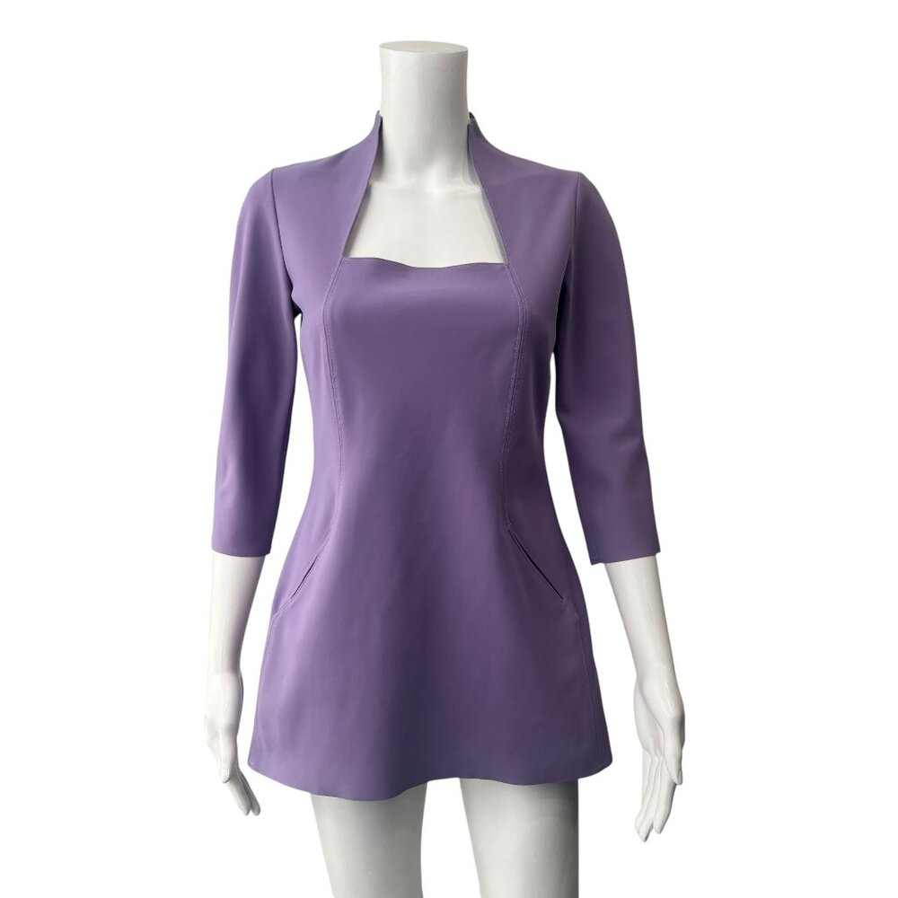 Maria Pinto Purple Lilac Square Neck Peplum Slim Blouse Top size Small